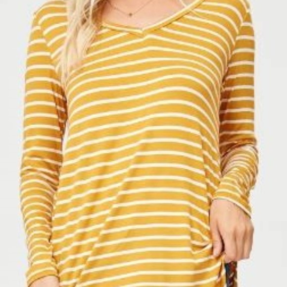 Mustard Yellow & Ivory Stripe Long Sleeve Top - M - Picture 2 of 2